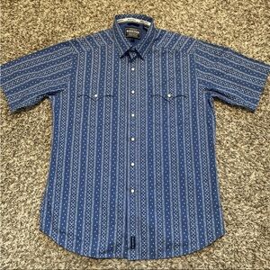Panhandle Rough Stock Mens L Blue Bandana Western Pearl Snap Shirt Short Sleeve